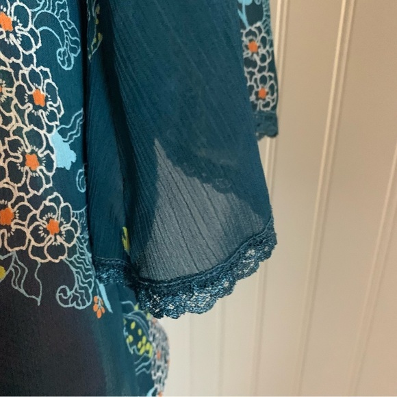 👗Blue Chiffon 3/4 Sleeve Women’s Blouse with Lace Detail - Picture 4 of 8